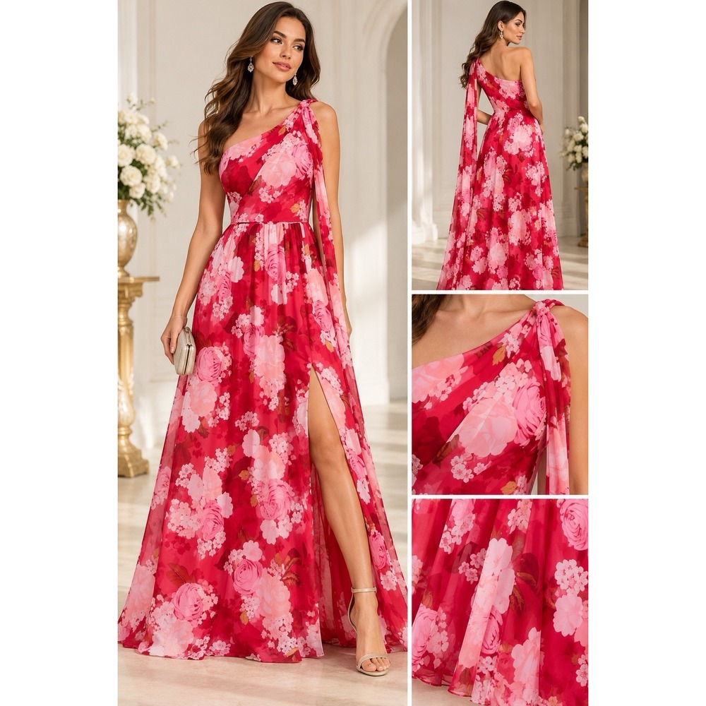 Adrianna Papell One Shoulder Chiffon Gown New Size 12(10-b66)